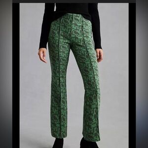 Anthropologie Maeve Green Patterned Flare Pants